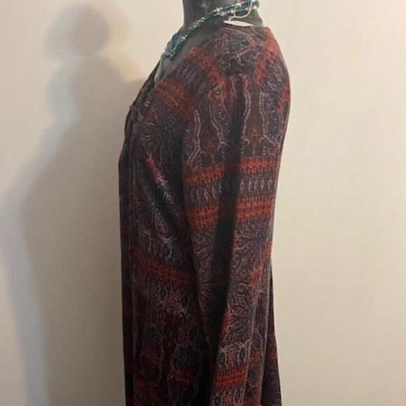 Versona Red/Blue Aztec Pattern V-neck 1/4 tie dress, size XL - Picture 2 of 5